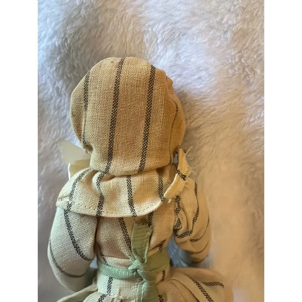 Vintage Handmade Black Americana Mammy Cloth Rag Doll Green Dress Folk Art 12